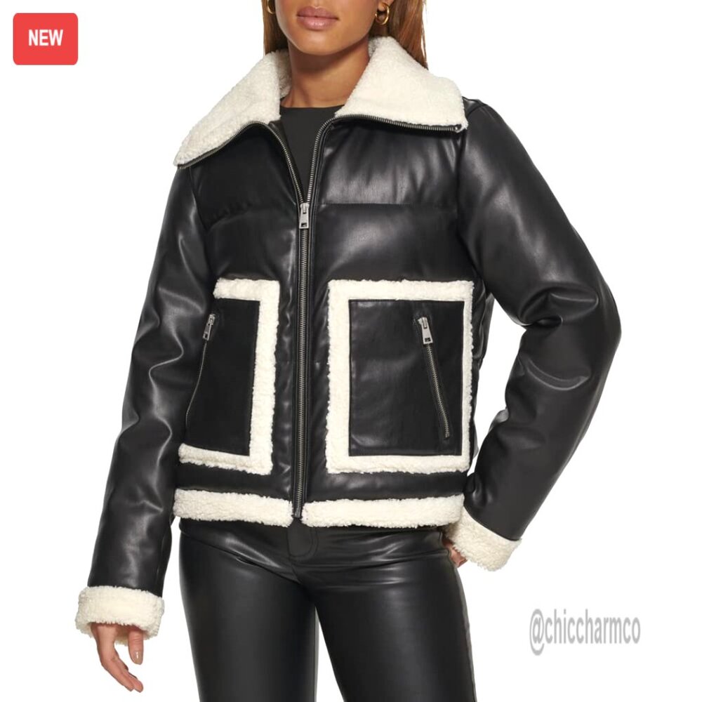 Faux Leather Puffer Jacket Warm Chic Minimal Versatile Winter Outerwear